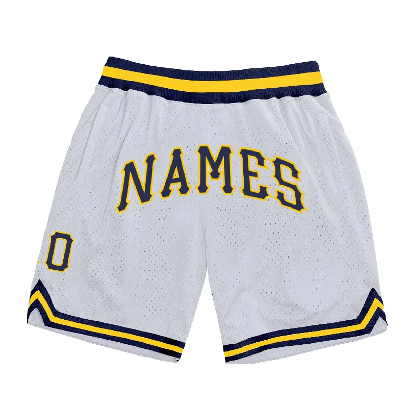 Men's basketball shorts sweat-team -Custom White Navy-Gold Authentic Throwback Basketball Shorts