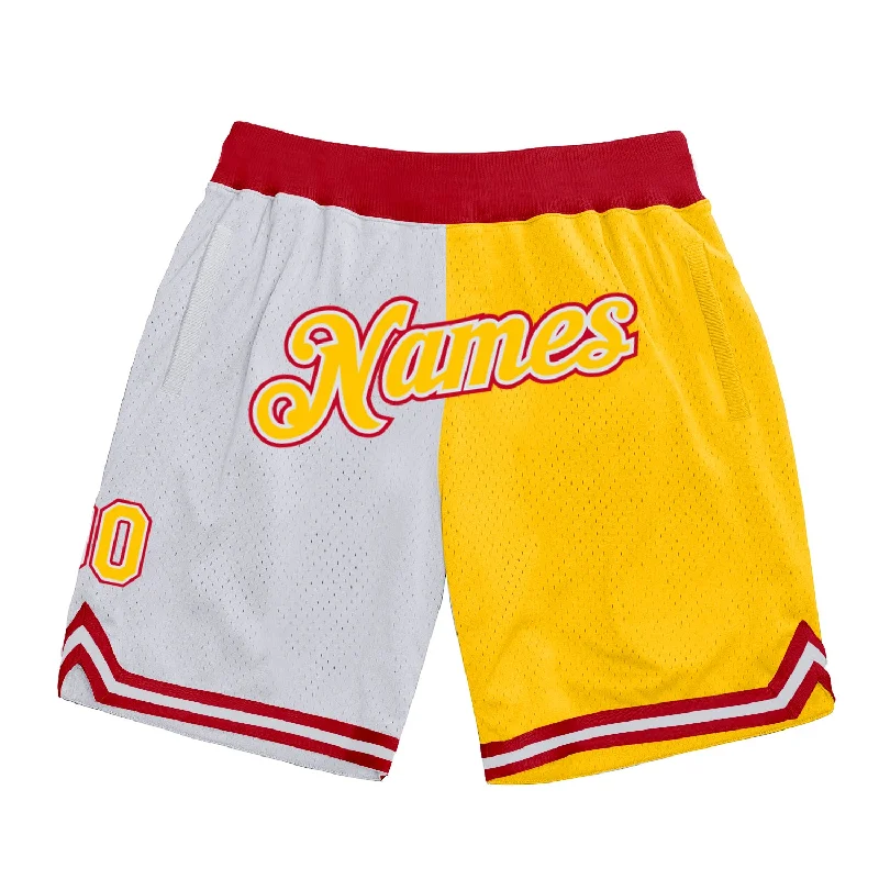 Men's basketball shorts active-urban -Custom White Gold-Red Authentic Throwback Split Fashion Basketball Shorts