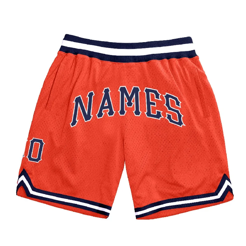 Men's basketball shorts sleek-rugged -Custom Orange Navy-White Authentic Throwback Basketball Shorts