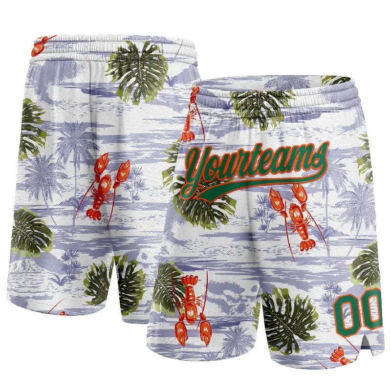 Men's basketball shorts bold-urban -Custom White Kelly Green-Orange 3D Pattern Tropical Beach Hawaii Palm Trees Authentic Basketball Shorts