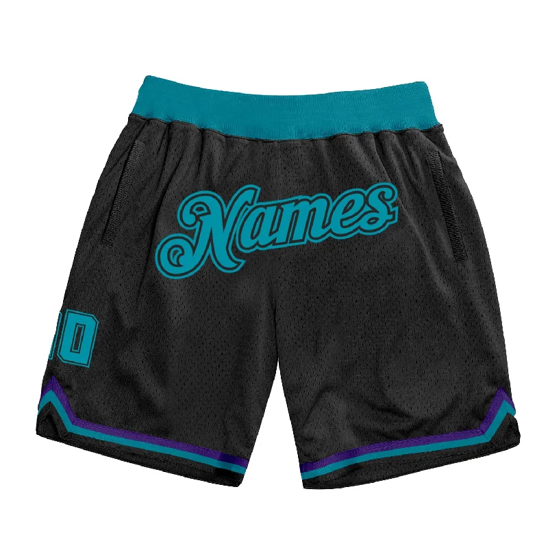 Men's basketball shorts active-elite -Custom Black Teal-Black Authentic Throwback Basketball Shorts