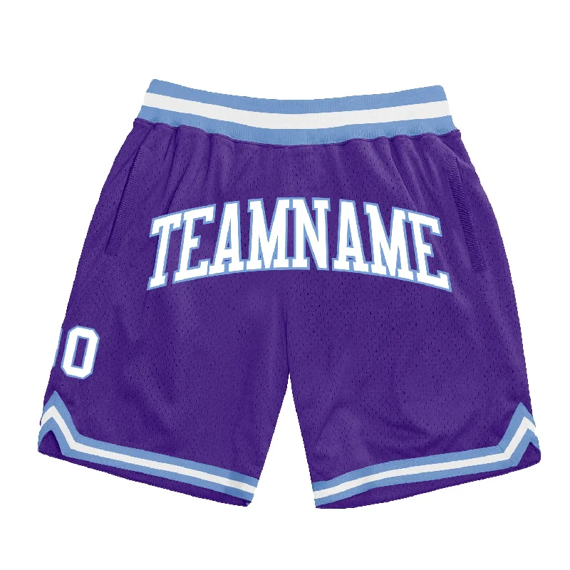 Men's basketball shorts durable-bold -Custom Purple White-Light Blue Authentic Throwback Basketball Shorts