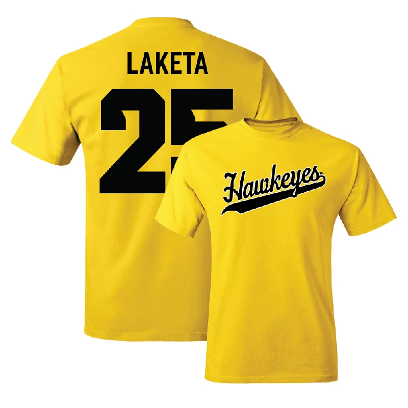 Men's basketball T-shirt athletic kit -Gold Men's Basketball Script Tee - Luc Laketa