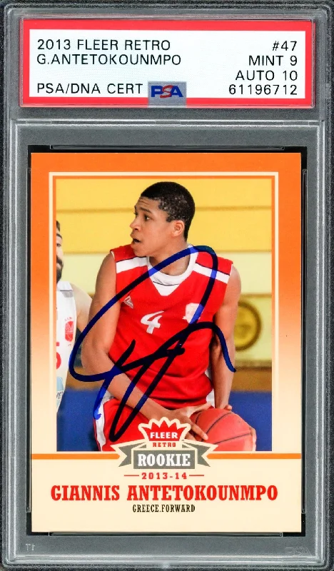 Men's basketball card durable quality -Giannis Antetokounmpo Autographed 2013 Fleer Retro Rookie Card #47 Milwaukee Bucks PSA 9 Auto Grade Gem Mint 10 PSA/DNA #61196712