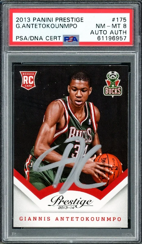 Men's basketball card budget deal -Giannis Antetokounmpo Autographed 2013 Panini Prestige Rookie Card #175 Milwaukee Bucks PSA 8 PSA/DNA #61196957