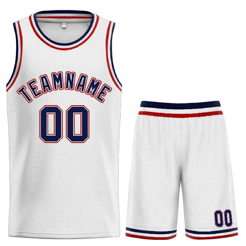 Men's basketball uniform fashionable look -Custom White Navy-Red Classic Sets Curved Basketball Jersey