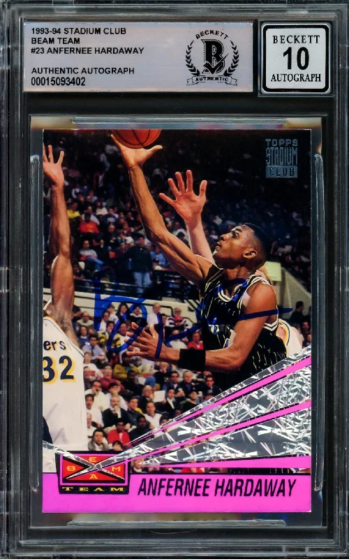 Men's basketball card performance stats -Anfernee Hardaway Autographed 1993-94 Stadium Club Beam Team Rookie Card #23 Orlando Magic Auto Grade Gem Mint 10 Beckett BAS Stock #211049