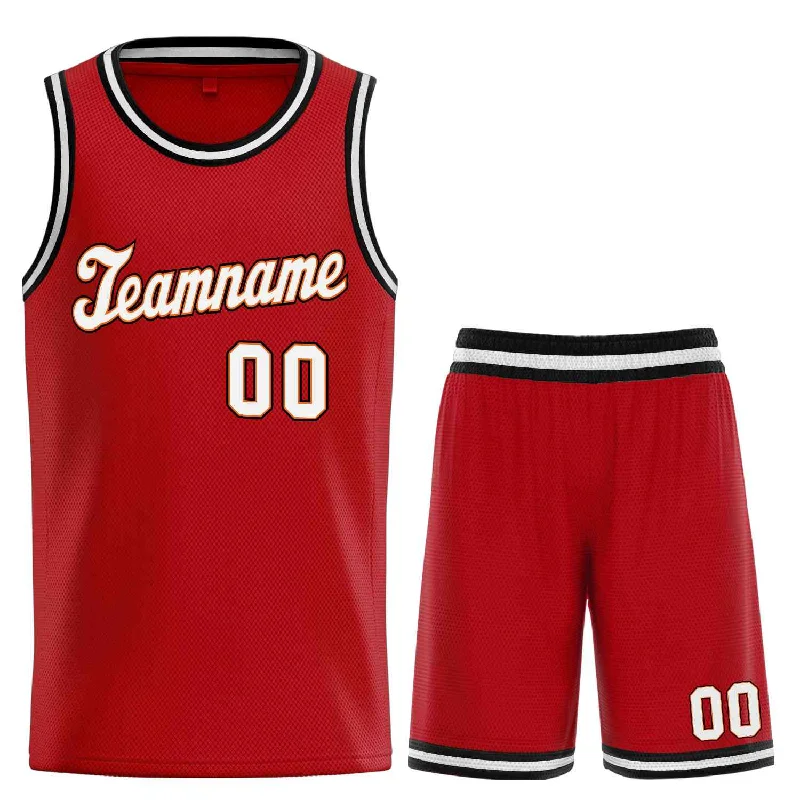 Men's basketball uniform pro set -Custom Red White-Orange Classic Sets Sports Uniform Basketball Jersey