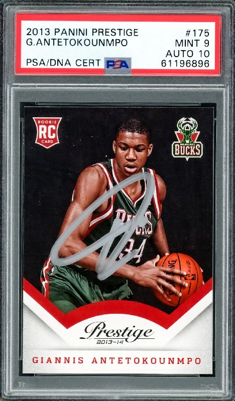 Men's basketball card team offer -Giannis Antetokounmpo Autographed 2013 Panini Prestige Rookie Card #175 Milwaukee Bucks PSA 9 Auto Grade Gem Mint 10 PSA/DNA #61196896