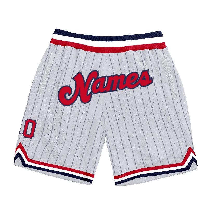 Men's basketball shorts relaxed-team -Custom White Navy Pinstripe Red-Navy Authentic Basketball Shorts