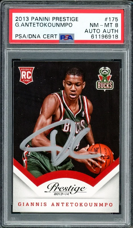 Men's basketball card performance deal -Giannis Antetokounmpo Autographed 2013 Panini Prestige Rookie Card #175 Milwaukee Bucks PSA 8 PSA/DNA #61196918