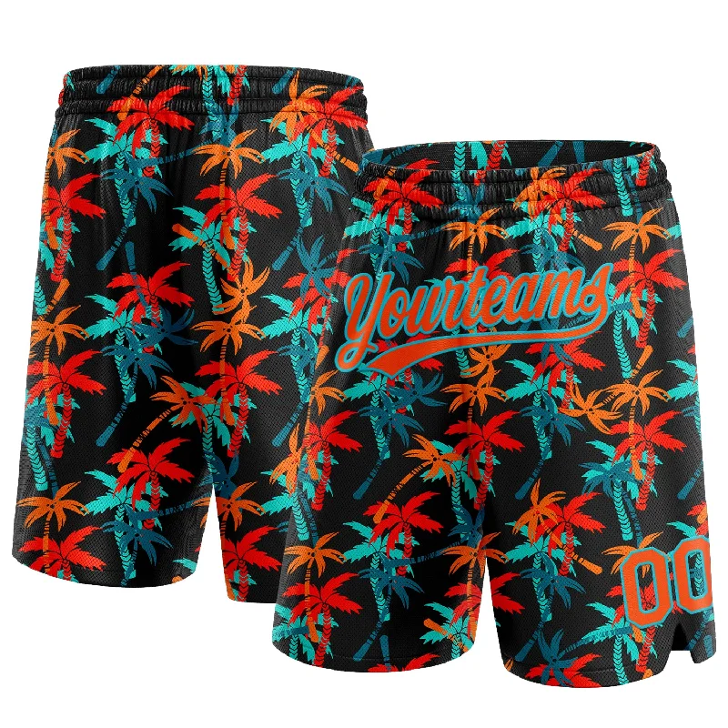 Men's basketball shorts dynamic-urban -Custom Black Orange-Lakes Blue 3D Pattern Hawaii Coconut Palms Authentic Basketball Shorts