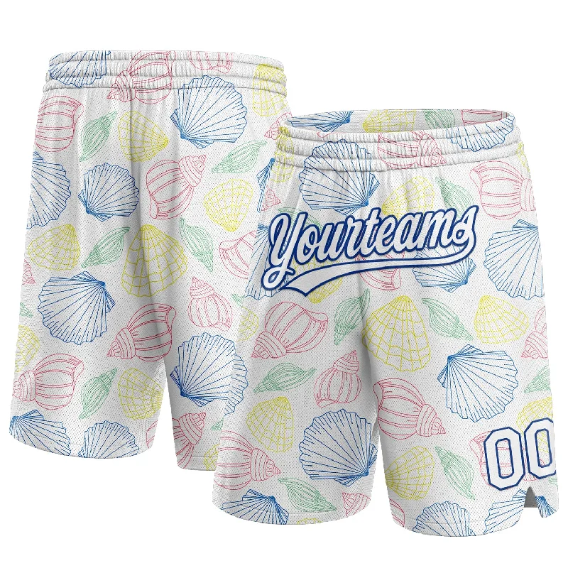 Men's basketball shorts sport-rugged -Custom White Royal 3D Pattern Sea Shells Authentic Basketball Shorts