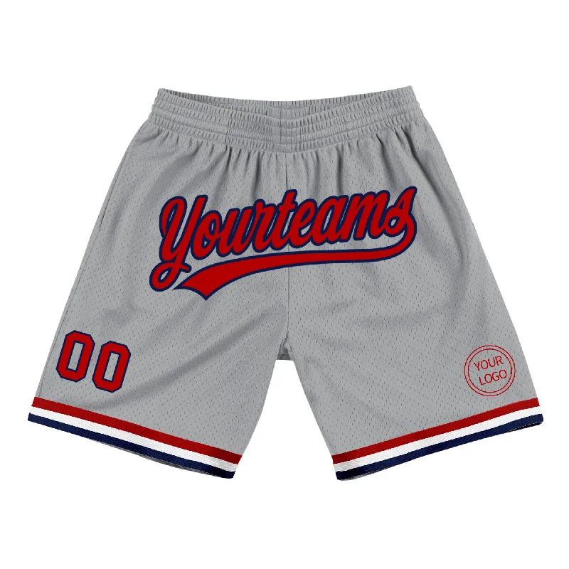 Men's basketball shorts dynamic-sleek -Custom Gray Red-Navy Authentic Throwback Basketball Shorts