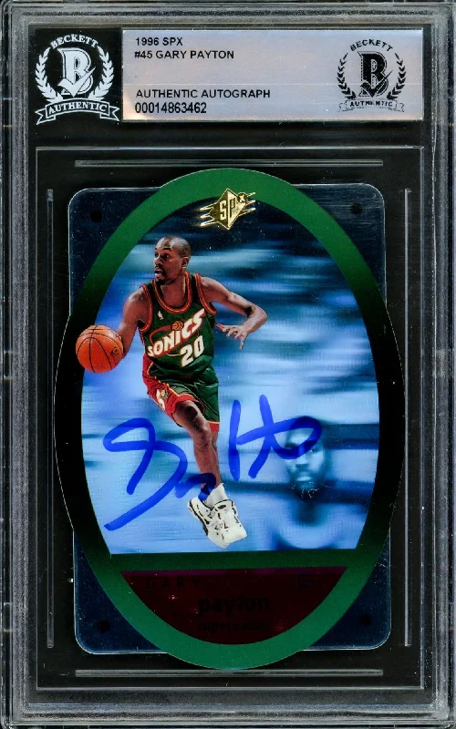 Men's basketball card squad series -Gary Payton Autographed 1996-97 Upper Deck SPX Card #45 Seattle Supersonics Beckett BAS #14863462