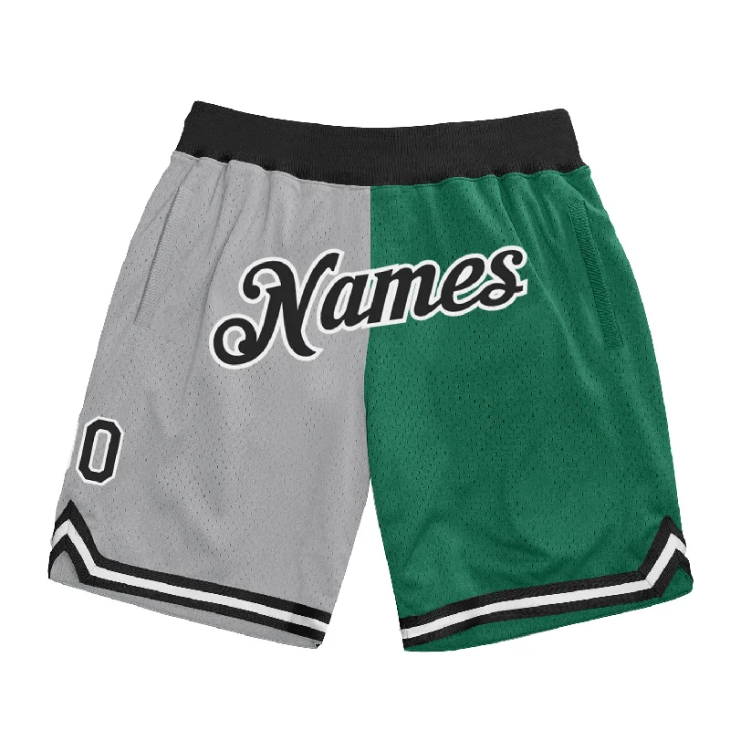 Men's basketball shorts sweat-hybrid -Custom Gray Black-Kelly Green Authentic Throwback Split Fashion Basketball Shorts