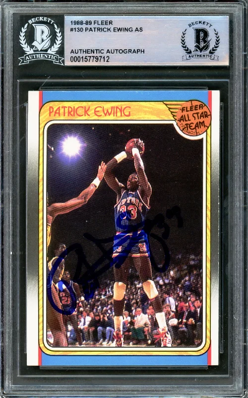 Men's basketball card size variation -Patrick Ewing Autographed 1988-89 Fleer Card #130 New York Knicks Beckett BAS #15779712