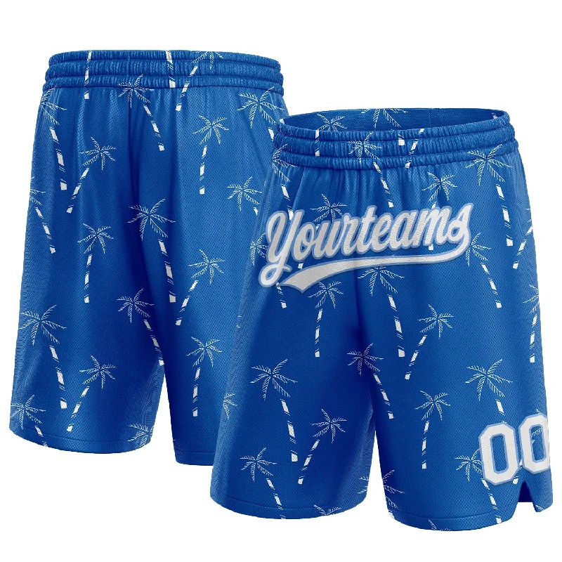 Men's basketball shorts elite-fit -Custom Royal White-Light Blue 3D Pattern Hawaii Palm Trees Authentic Basketball Shorts