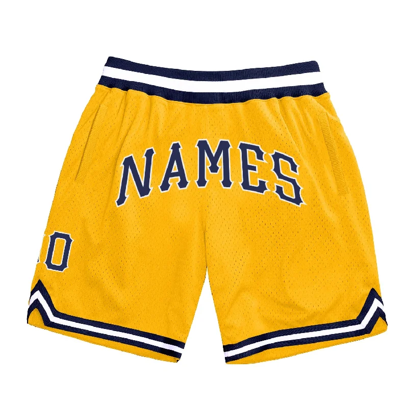 Men's basketball shorts relaxed-urban -Custom Gold Navy-White Authentic Throwback Basketball Shorts