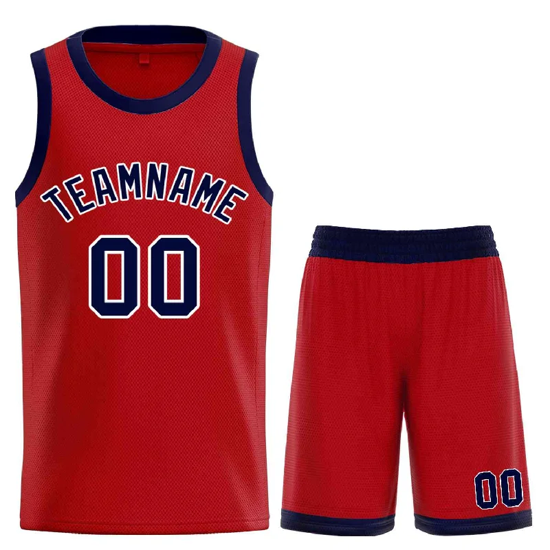 Men's basketball uniform performance top -Custom Red Navy-White Classic Sets Curved Basketball Jersey