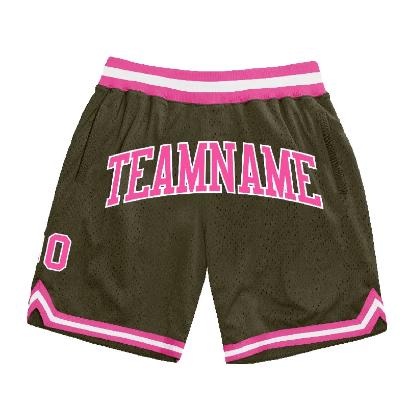 Men's basketball shorts performance-hybrid -Custom Olive Pink-White Authentic Throwback Salute To Service Basketball Shorts