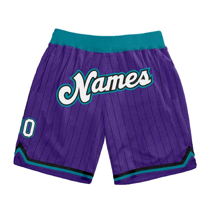 Men's basketball shorts lightweight-pro -Custom Purple Black Pinstripe White-Teal Authentic Basketball Shorts