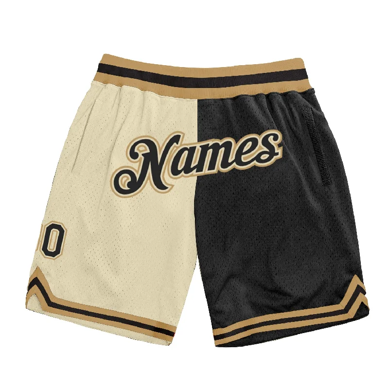 Men's basketball shorts bold-sleek -Custom Cream Black-Old Gold Authentic Throwback Split Fashion Basketball Shorts