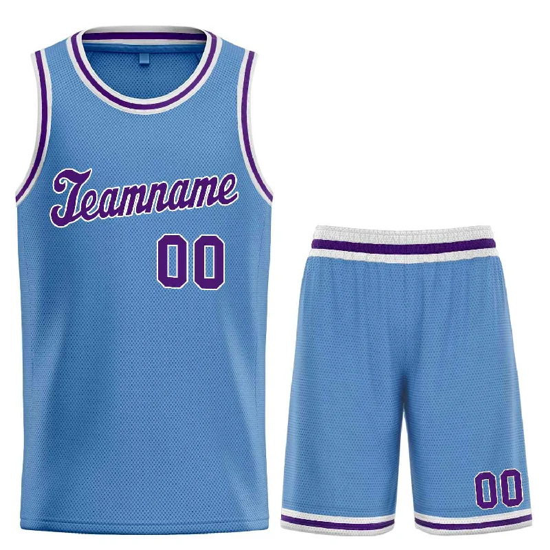 Men's basketball uniform player outfit -Custom Light Blue Purple-White Classic Sets Sports Uniform Basketball Jersey