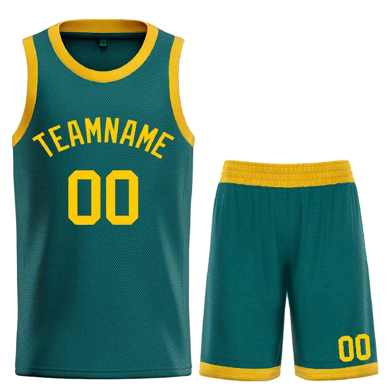 Men's basketball uniform quick dry technology -Custom Aqua YellowBull Classic Sets Curved Basketball Jersey