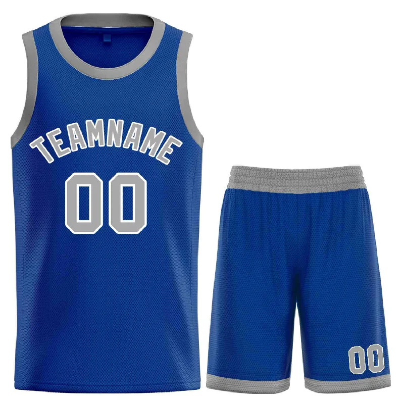 Men's basketball uniform sleeveless option -Custom Royal Gray-White Classic Sets Curved Basketball Jersey