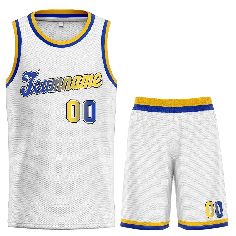 Men's basketball uniform performance shorts -Custom White Royal-Black Classic Sets Sports Uniform Basketball Jersey