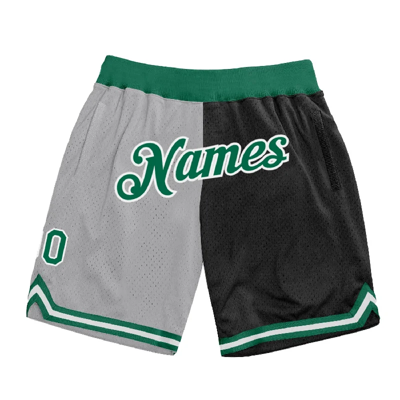 Men's basketball shorts sport-bold -Custom Gray Kelly Green-Black Authentic Throwback Split Fashion Basketball Shorts