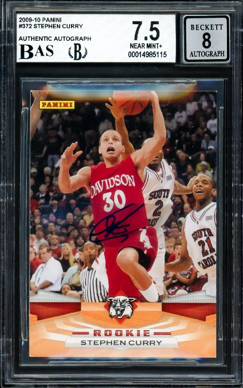 Men's basketball card affordable series -Stephen Curry Autographed 2009-10 Panini Rookie Card #372 Golden State Warriors BGS 7.5 Auto Grade Near Mint/Mint 8 Beckett BAS #14985115