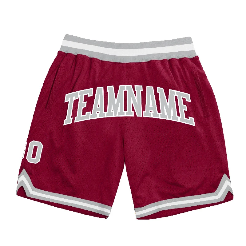 Men's basketball shorts active-sleek -Custom Maroon Gray-White Authentic Throwback Basketball Shorts