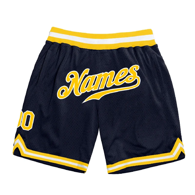 Men's basketball shorts elite-rugged -Custom Navy Gold-White Authentic Throwback Basketball Shorts