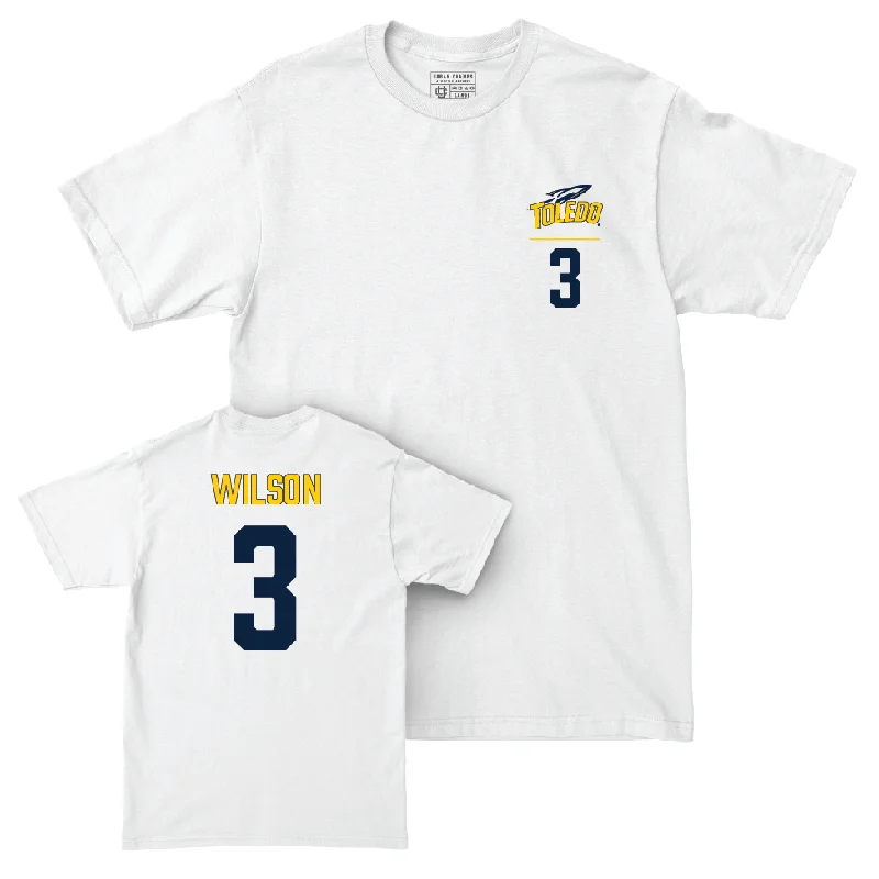 Men's basketball T-shirt elite quality -Toledo Men's Basketball White Logo Comfort Colors Tee - Sonny Wilson | #3