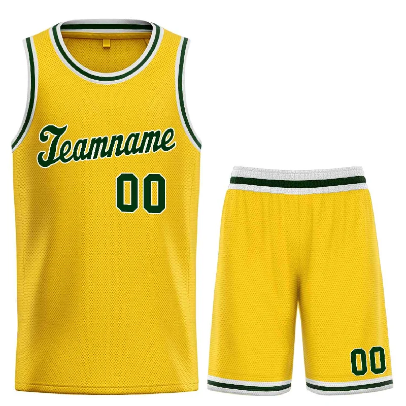 Men's basketball uniform affordable clothing -Custom Yellow Hunter Green-White Classic Sets Sports Uniform Basketball Jersey