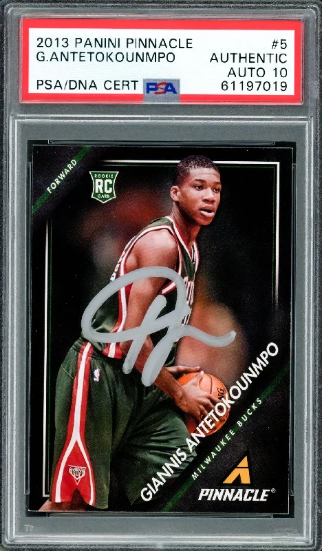 Men's basketball card rare offer -Giannis Antetokounmpo Autographed 2013 Panini Pinnacle Rookie Card #5 Milwaukee Bucks Auto Grade Gem Mint 10 PSA/DNA #61197019