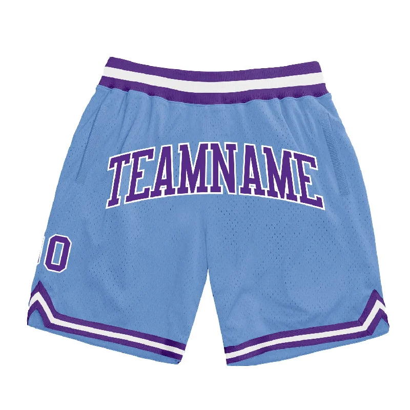 Men's basketball shorts lightweight-team -Custom Light Blue Purple-White Authentic Throwback Basketball Shorts