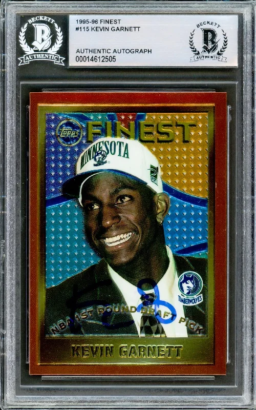 Men's basketball card squad assortment -Kevin Garnett Autographed 1995-96 Topps Finest Rookie Card #115 Minnesota Timberwolves Beckett BAS #14612505