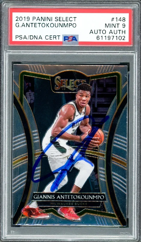 Men's basketball card trendy treasury -Giannis Antetokounmpo Autographed 2019 Panini Select Card #148 Milwaukee Bucks PSA 9 PSA/DNA #61197102