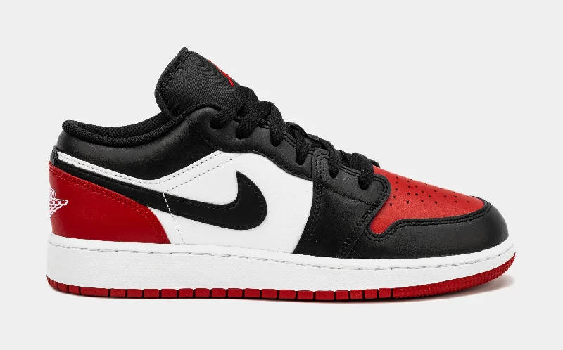 Basketball shoes durable-style -Air Jordan 1 Retro Low Bred Toe Grade School Lifestyle Shoes (Black/Red)