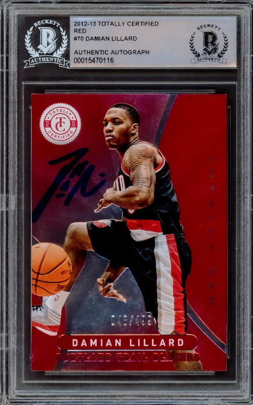 Men's basketball card sport special -Damian Lillard Autographed 2012-13 Panini Totally Certified Red Rookie Card #70 Portland Trail Blazers #48/499 Beckett BAS #15470116