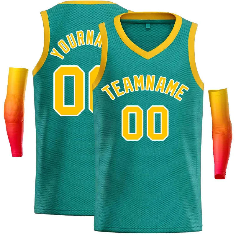 Men's basketball uniform durable stitching -Custom Teal Yellow-White Classic Tops Men Casual Basketball Jersey