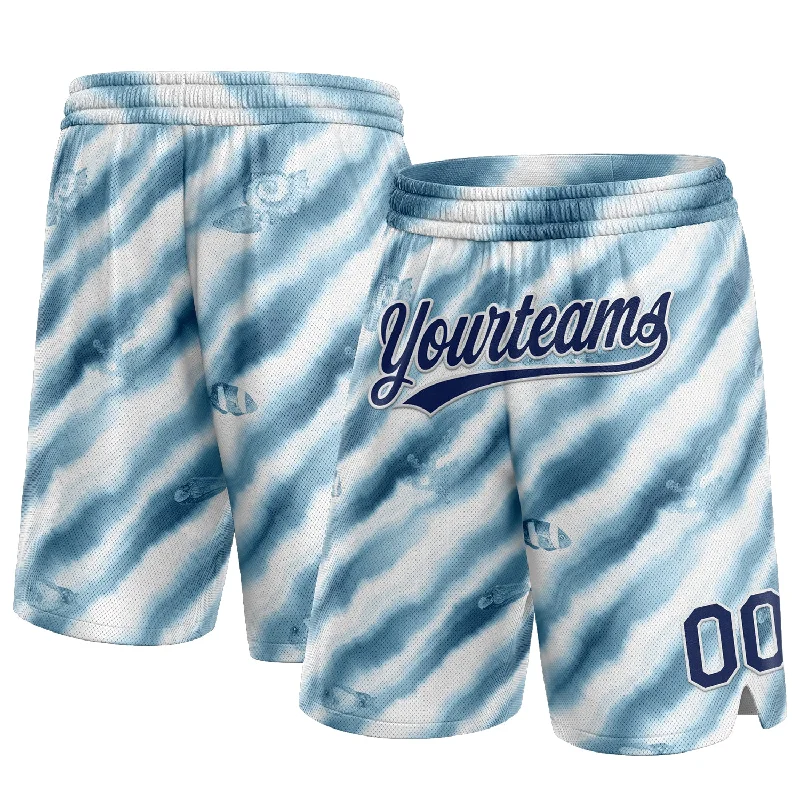 Men's basketball shorts urban-elite -Custom White Navy 3D Pattern Fish In The Sea Authentic Basketball Shorts