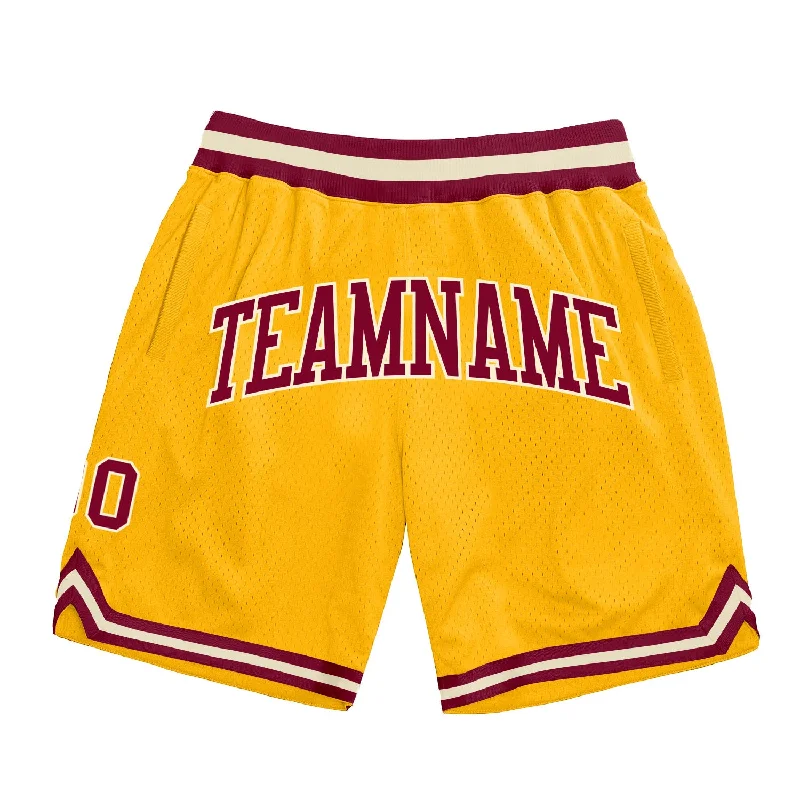 Men's basketball shorts hybrid-pro -Custom Gold Maroon-Cream Authentic Throwback Basketball Shorts