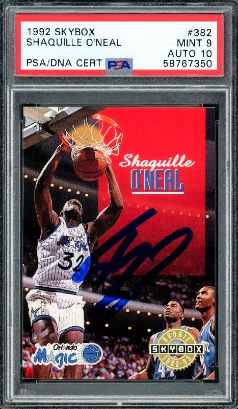 Men's basketball card online marketplace -Shaquille "Shaq" O'Neal Autographed 1992 Skybox Rookie Card #382 Orlando Magic PSA 9 Auto Grade Gem Mint 10 PSA/DNA #58767350