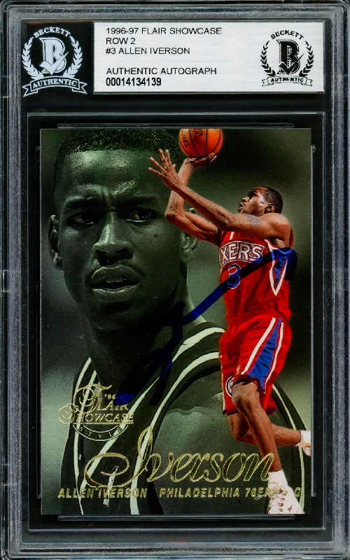 Men's basketball card performance series -Allen Iverson Autographed 1996-97 Flair Showcase Row 2 Rookie Card #3 Philadelphia 76ers Beckett BAS #14134139