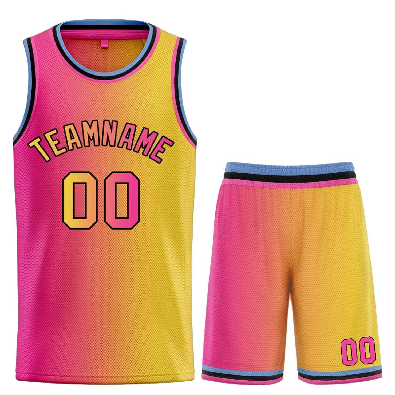 Men's basketball uniform quick dry ensemble -Custom Yellow Pink-Black Bull Gradient Fashion Sets Basketball Jersey