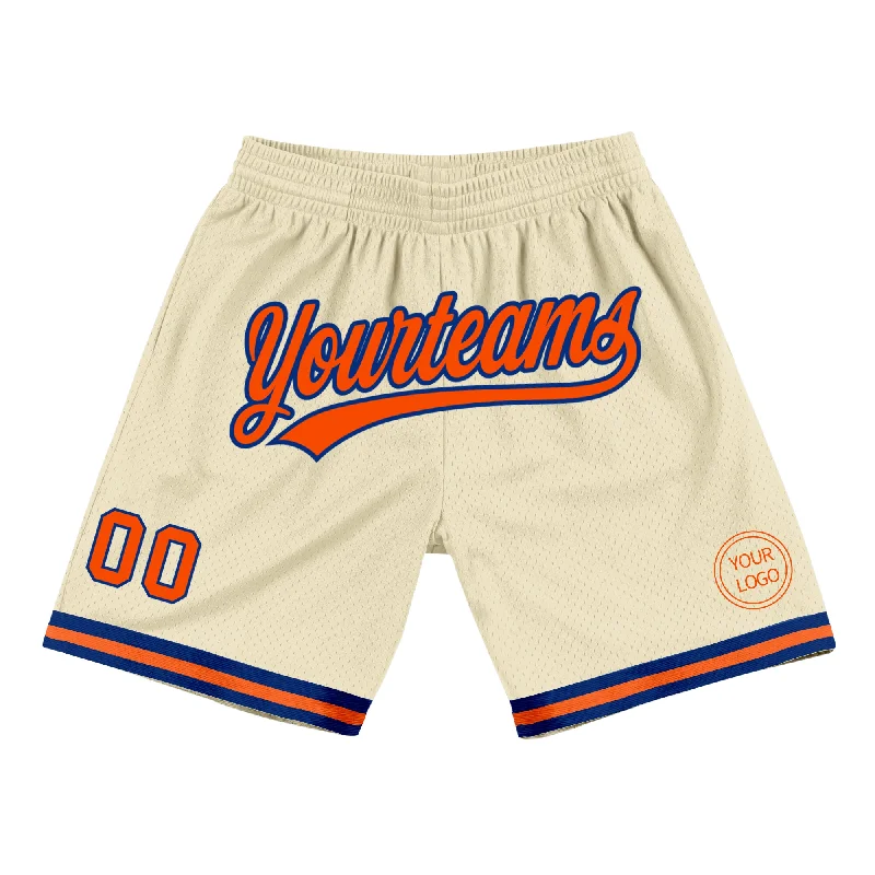 Men's basketball shorts elite-dynamic -Custom Cream Orange-Royal Authentic Throwback Basketball Shorts